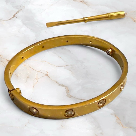 Gold-Tone Love Screw Motif Bangle Set with Matching Ring - Picture 4 of 8